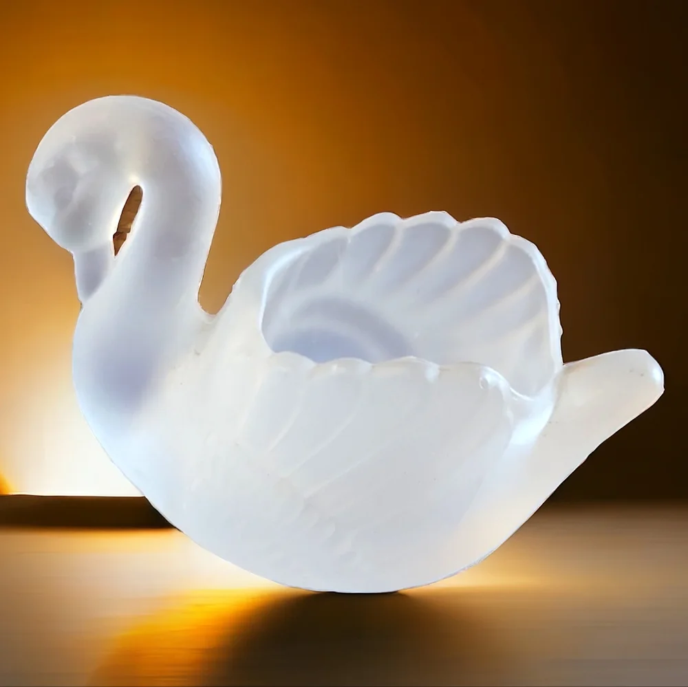 1 Vtg Albert E. Price Frosted Glass Swan Votive Tea Light Candle Holder Trinket